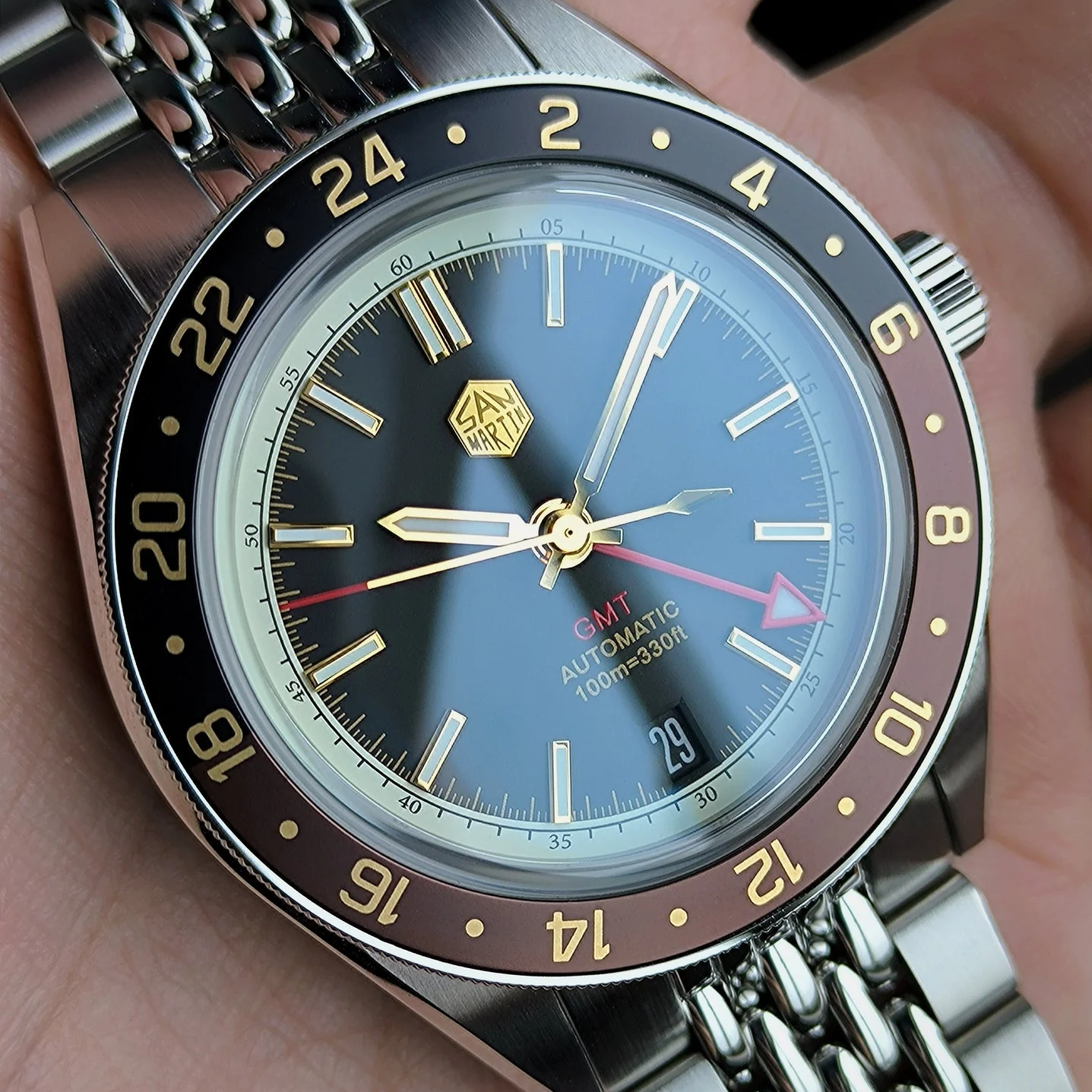 San Martin SN0116-G V4 GMT - 39.5mm - Crna/Braon