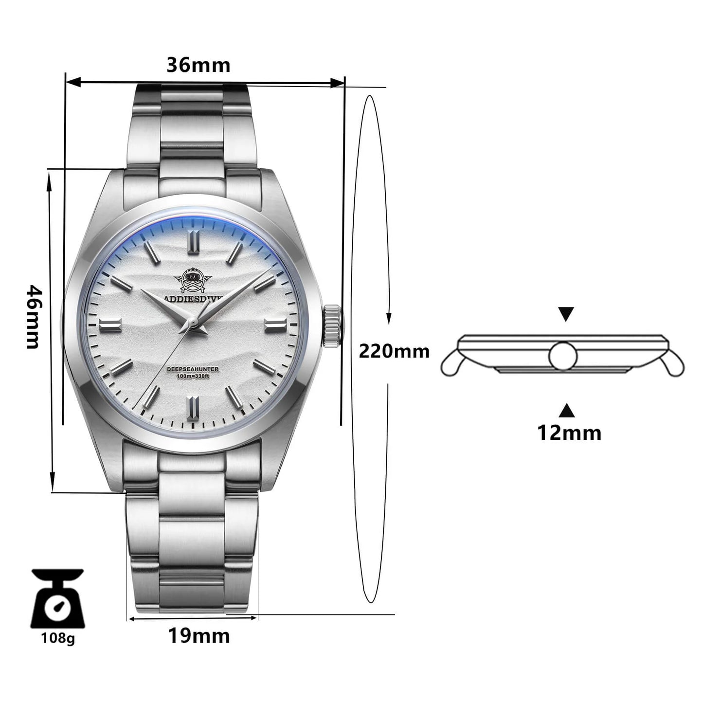 ADDIESDIVE AD2030 - 36mm - Svetlo plava