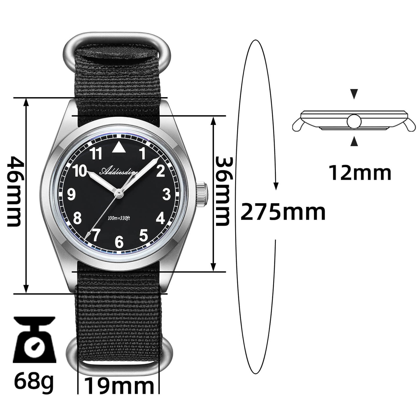 ADDIESDIVE AD2079 - 36mm - Crna