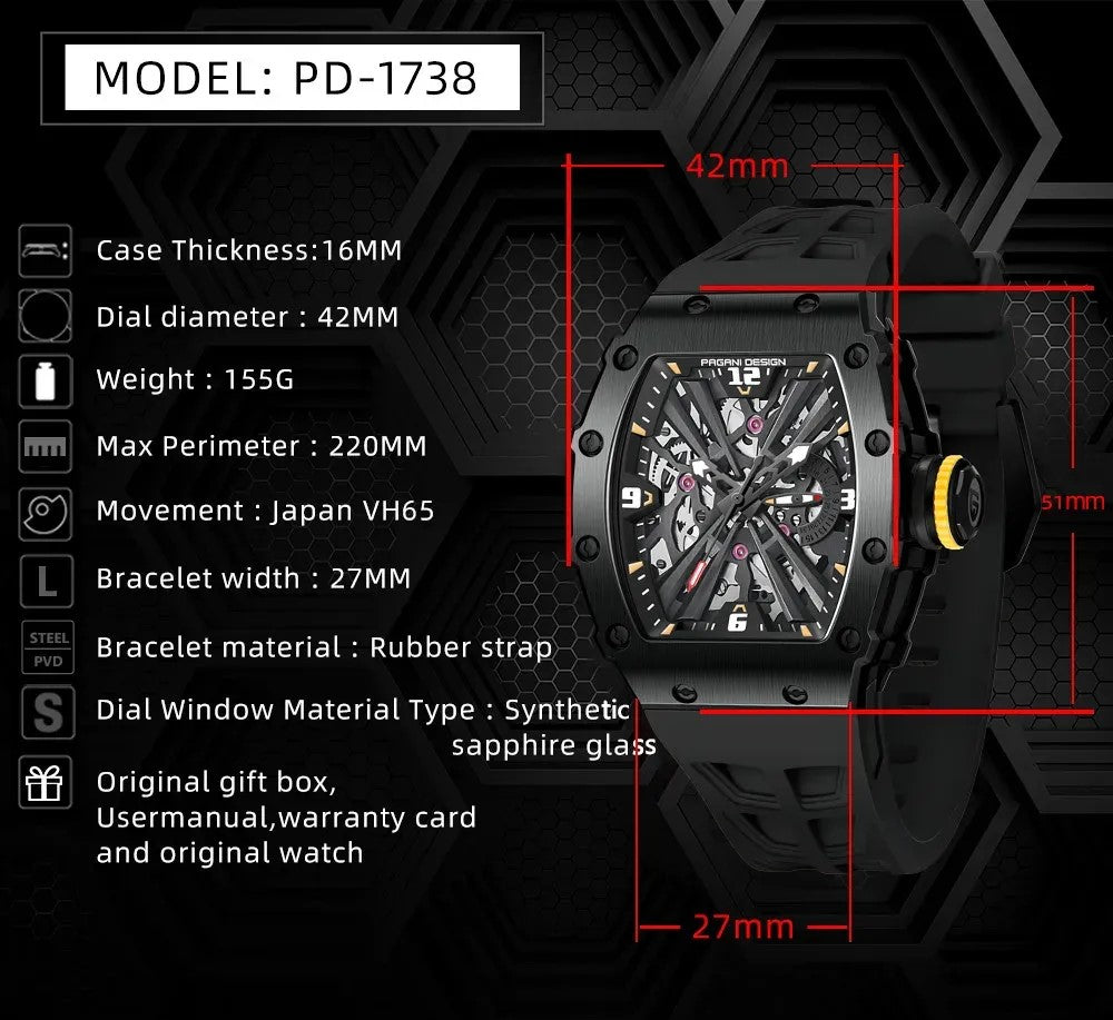 PAGANI DESIGN PD-1738 - 42mm - Crna