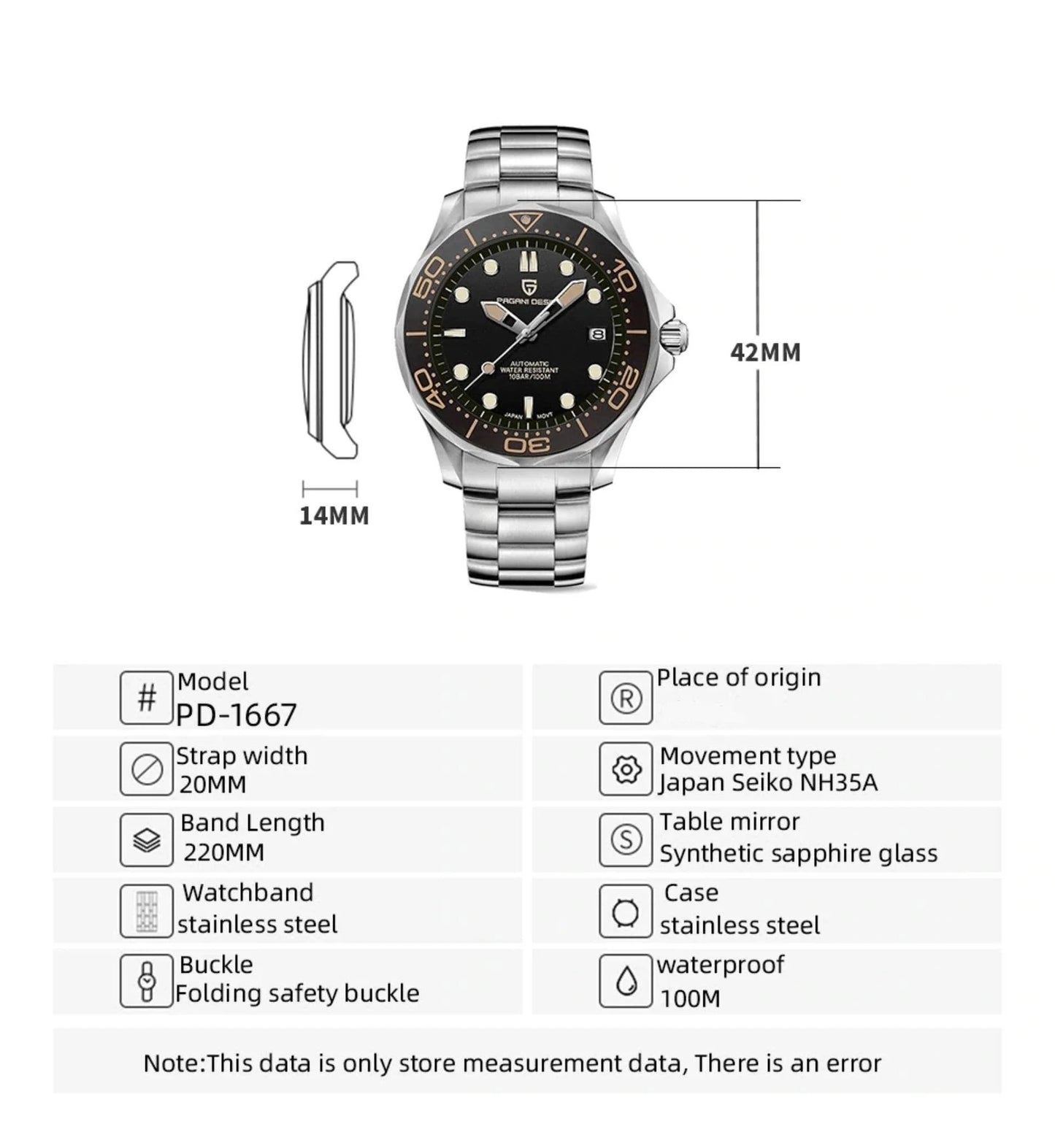 PAGANI DESIGN PD-1667 - 42mm - Bela