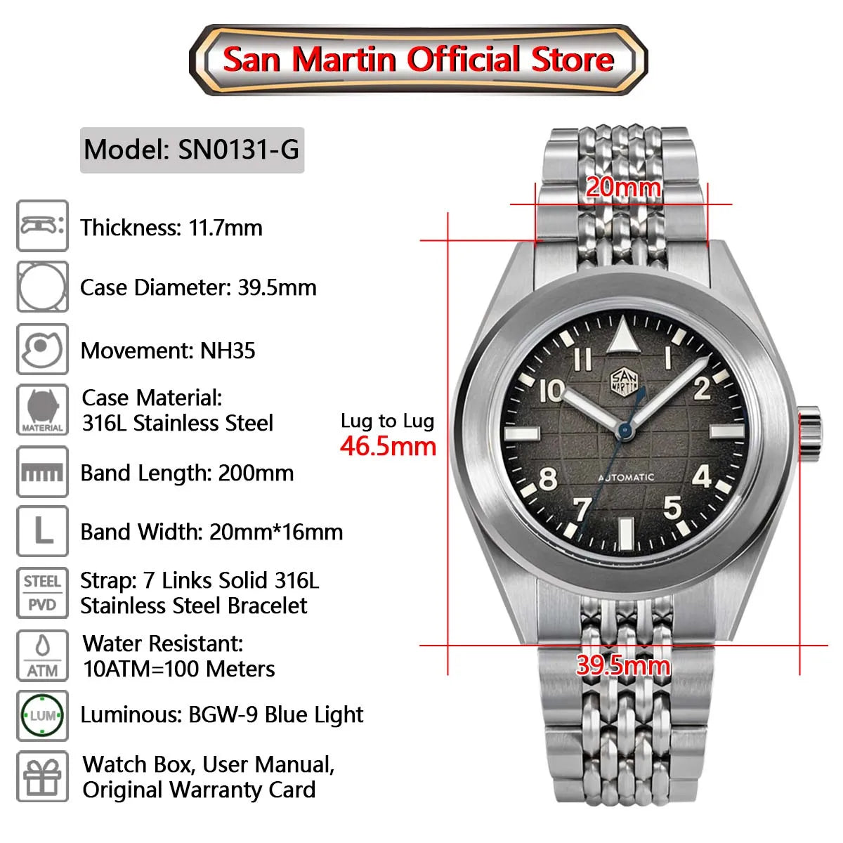 San Martin SN0131-G - 39.5mm- Siva