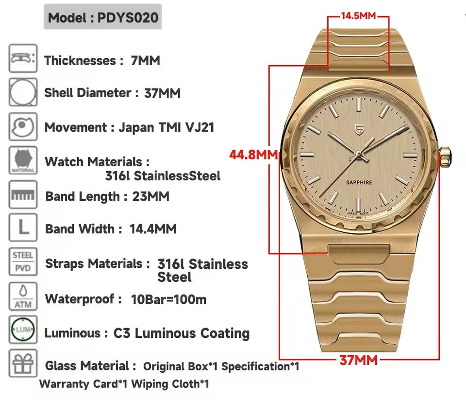 PAGANI DESIGN PD-YS020 - 37mm - Zlatna / Crna