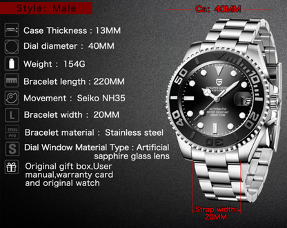 PAGANI DESIGN PD-1651 - 40mm - Crna/Plava - Rolex YACHT-MASTER Homage