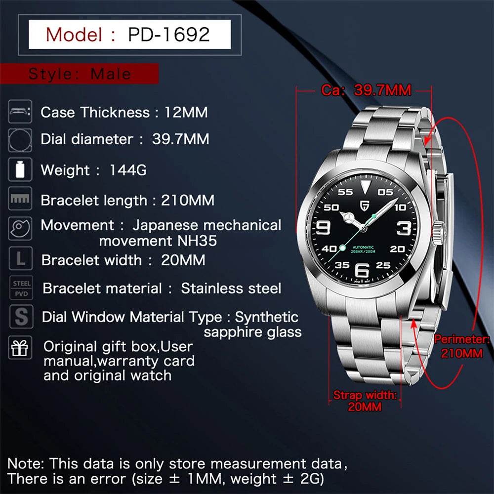 PAGANI DESIGN PD-1692 - 39.7mm - Crna - Rolex Air King Homage