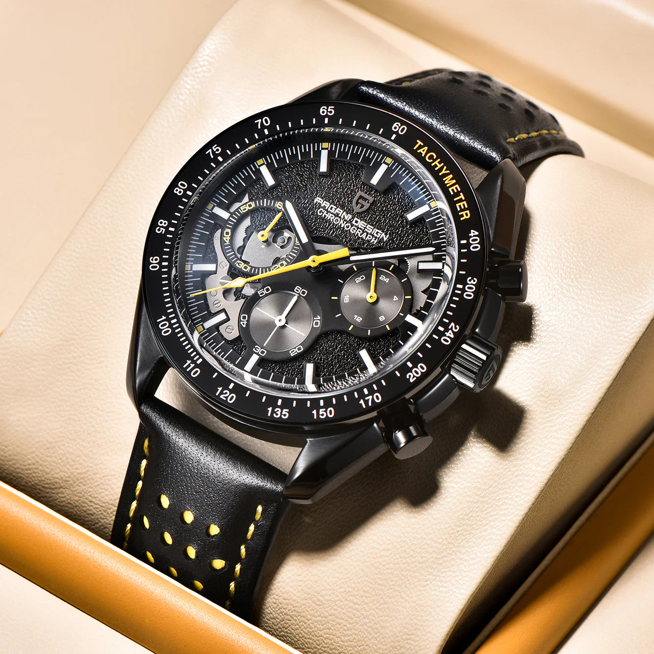 PAGANI DESIGN PD-1779 - 40mm - Crna/Žuta - Omega Speedmaster Apollo 8 Homage