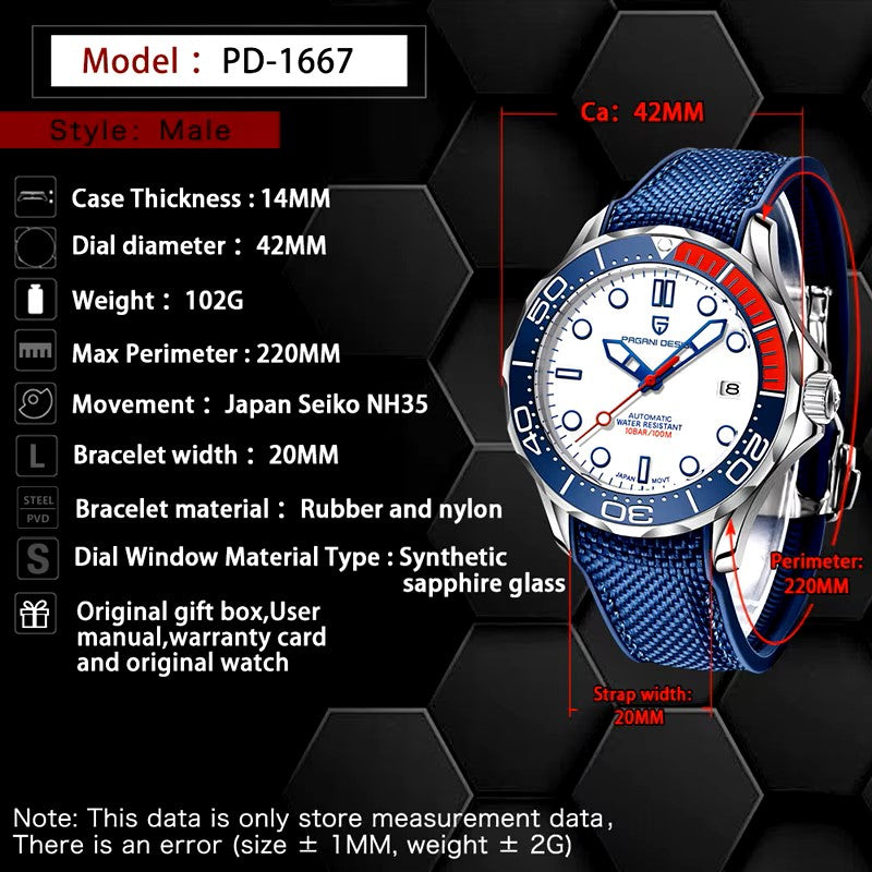 PAGANI DESIGN PD-1667 - 42mm - Bela -  Omega No Time To Die Seamaster Homage