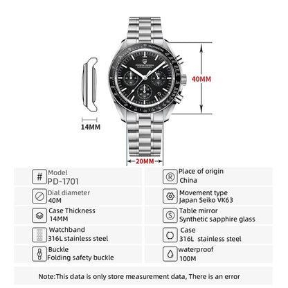 PAGANI DESIGN PD-1701 - 40mm - Crna - Omega Speedmaster Moonwatch Homage