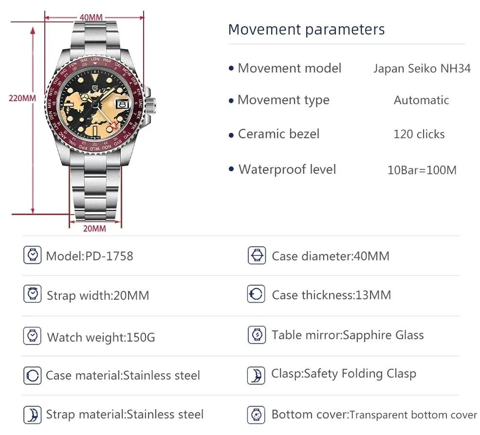 PAGANI DESIGN PD-1758 GMT - Plava - 40mm