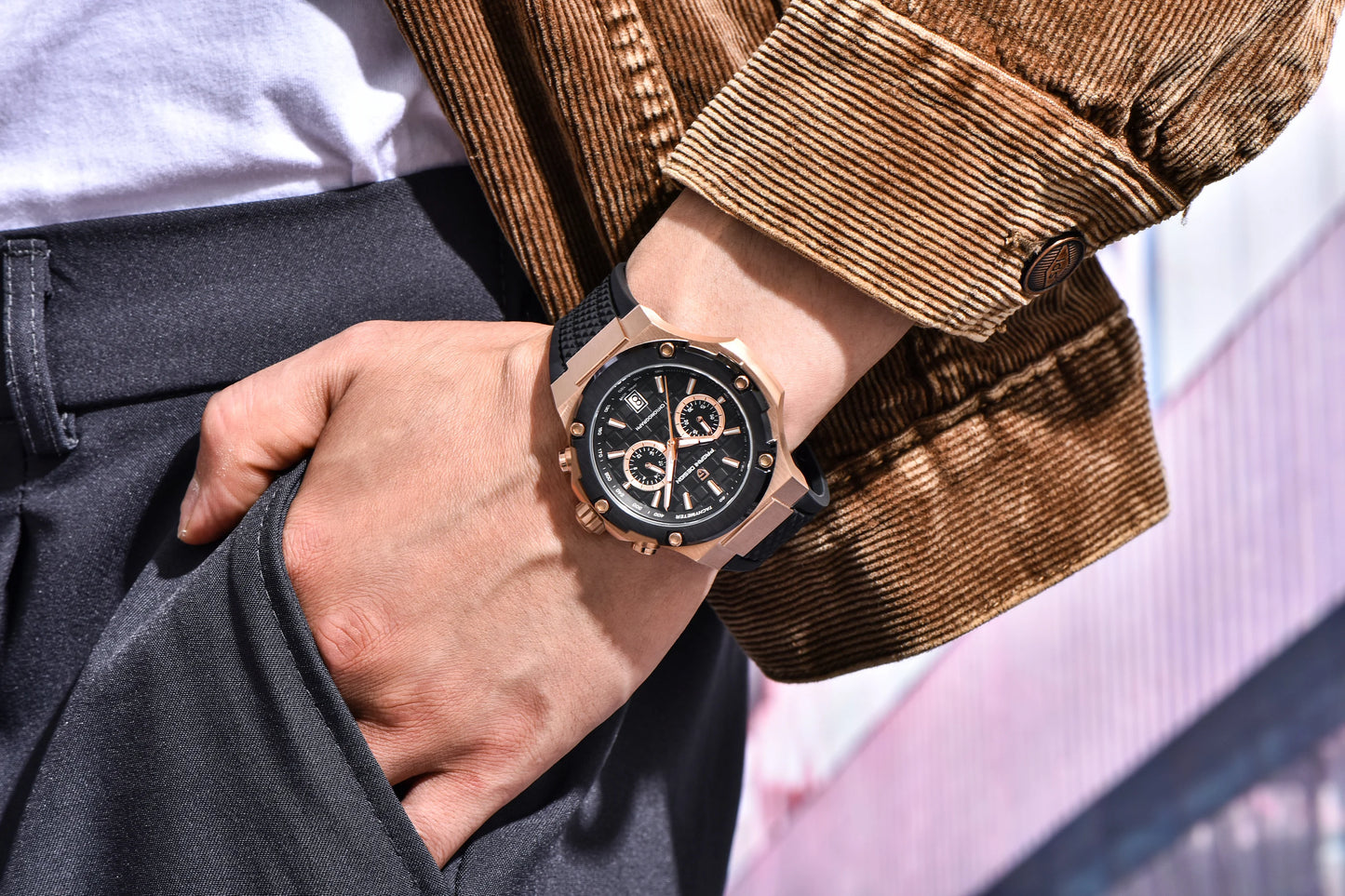PAGANI DESIGN PD-YS032 - 44mm - Roze zlatna / Crna
