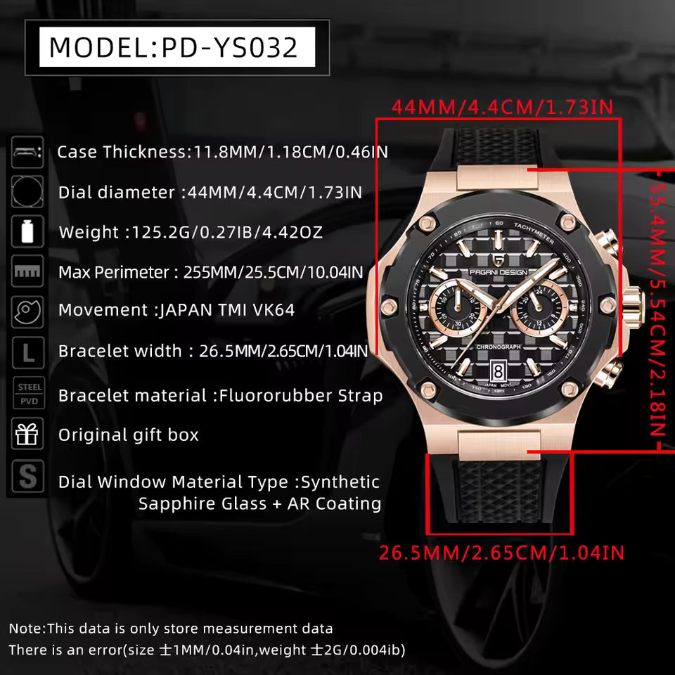PAGANI DESIGN PD-YS032 - 44mm - Roze zlatna / Crna