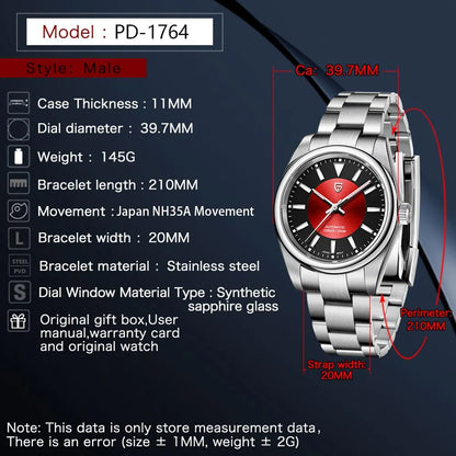 PAGANI DESIGN PD-1764 - 39.7mm - Crveno / Crna - Rolex Oyster Perpetual Homage