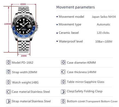 PAGANI DESIGN PD-1662 GMT - 40mm - PEPSI - Rolex GMT-Master II Homage