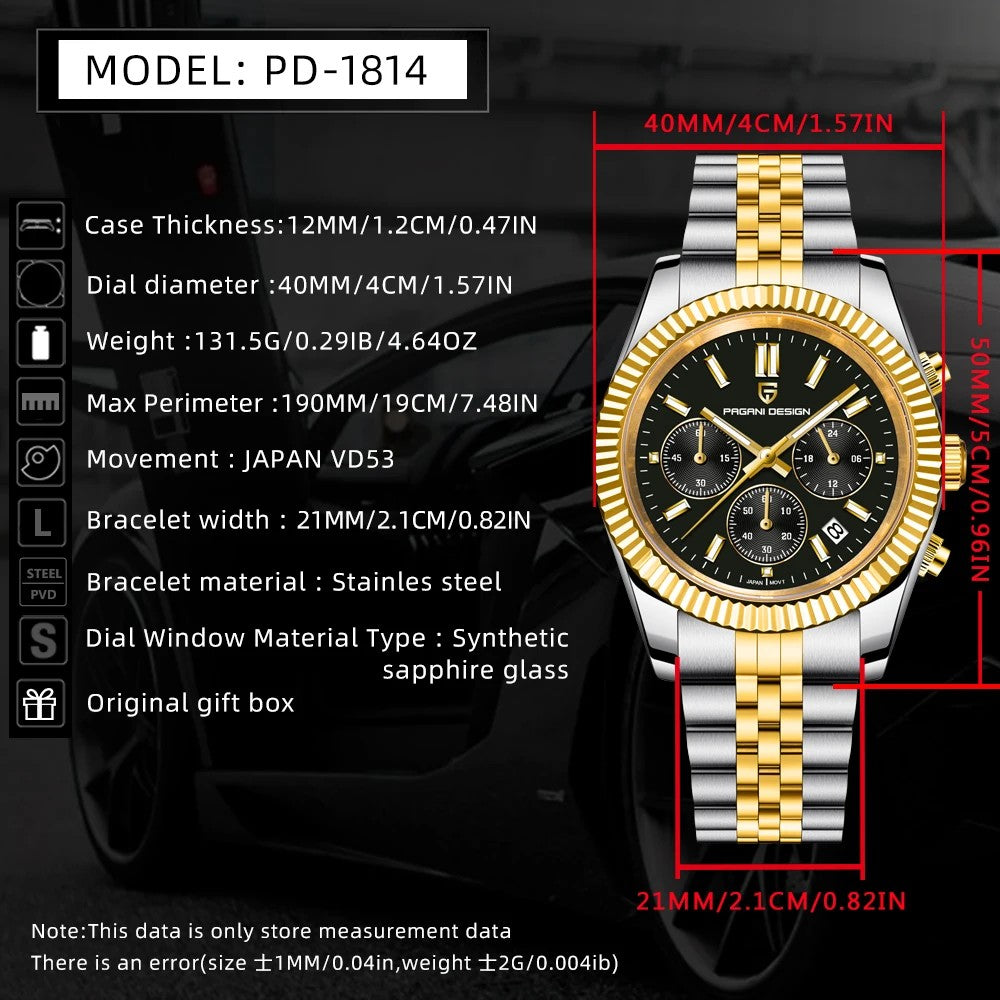 PAGANI DESIGN PD-1814 - 40mm - Zlatna/Crna