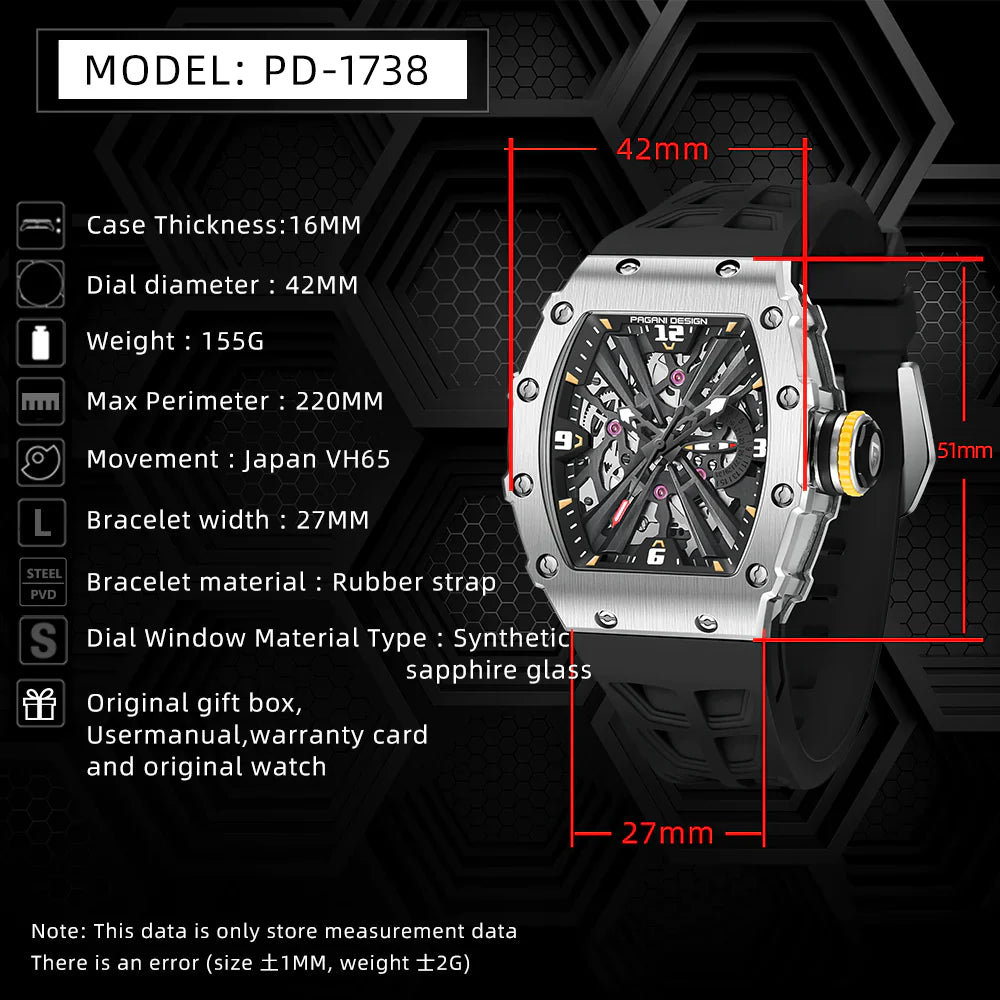 PAGANI DESIGN PD-1738 - 42mm - Crvena - Richard Mille Homage