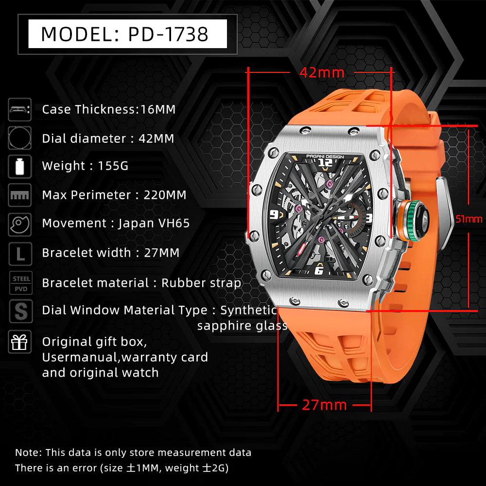 PAGANI DESIGN PD-1738 - 42mm - Narandžasta - Richard Mille Homage