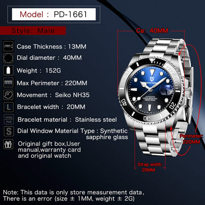 PAGANI DESIGN PD-1661 - 40mm - Crna - Rolex Submariner Homage