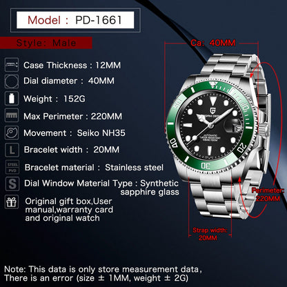 PAGANI DESIGN PD-1661 - 40mm - Plavo/Crna- Rolex Submariner Homage